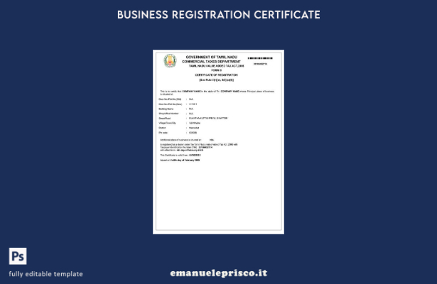stile verificato Certificato di registrazione IVA India Tamil Nadu Modello Word 